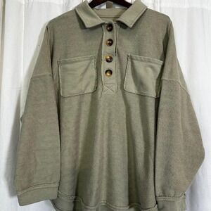 American Eagle Outfitters Pullover Sweatshirt Collared Green Herringbone  Size L